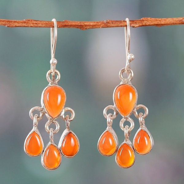 Alternate image for Natural Carnelian and Sterling Silver Chandelier Earrings Sunset Drops