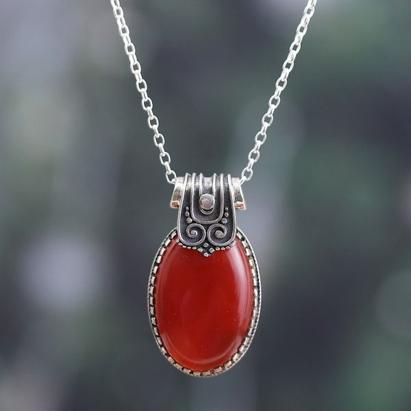 Alternate image for Polished Traditional Natural Carnelian Pendant Necklace Flaming Sunset