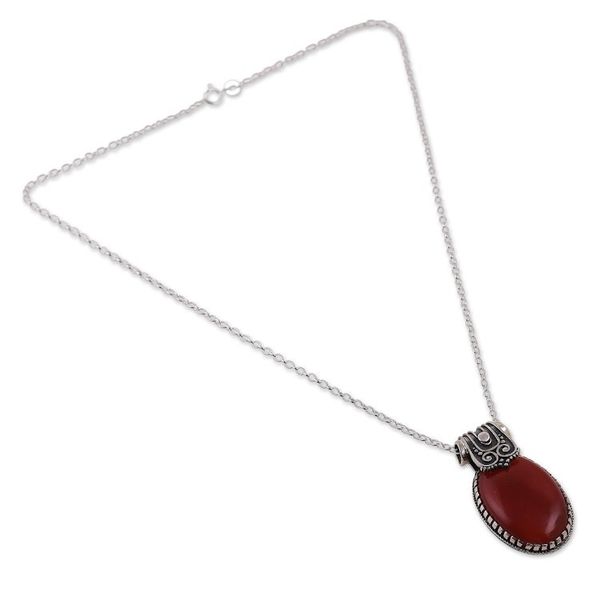 Alternate image for Polished Traditional Natural Carnelian Pendant Necklace Flaming Sunset