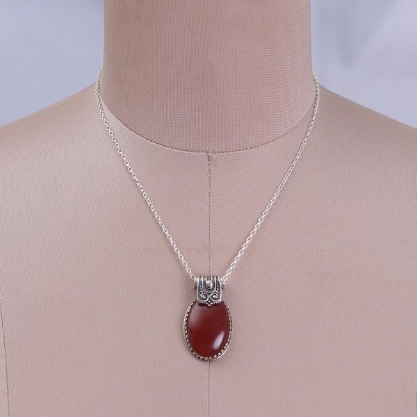 Alternate image for Polished Traditional Natural Carnelian Pendant Necklace Flaming Sunset