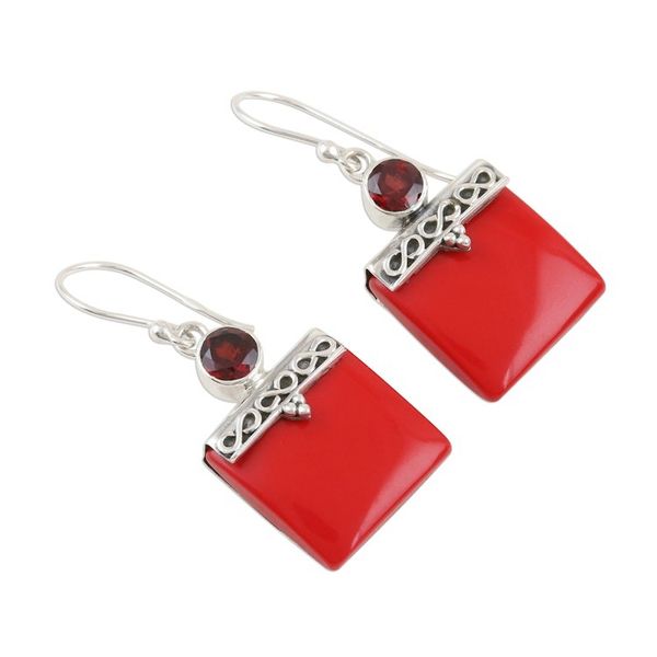 Alternate image for Red Calcite and Garnet Silver Dangle Earrings Glory in Red