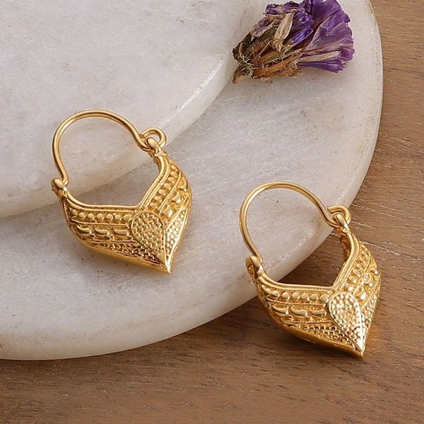 Alternate image for Pointed Textured 22k Gold-Plated Hoop Earrings from India Radiant Dew