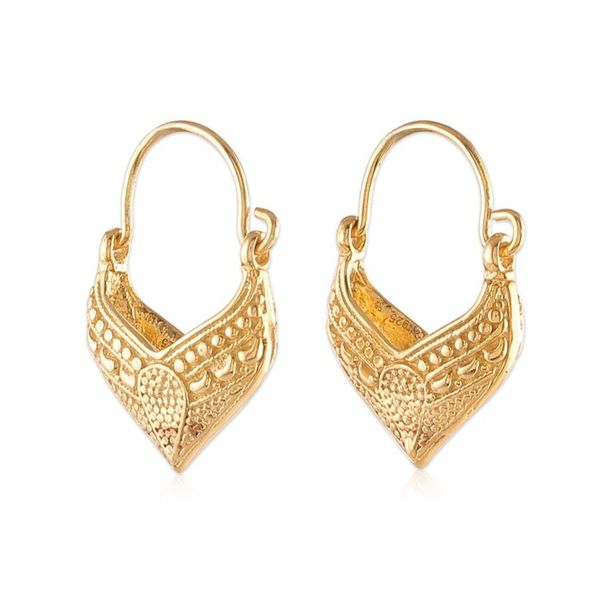 Alternate image for Pointed Textured 22k Gold-Plated Hoop Earrings from India Radiant Dew