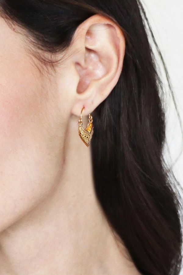 Alternate image for Pointed Textured 22k Gold-Plated Hoop Earrings from India Radiant Dew