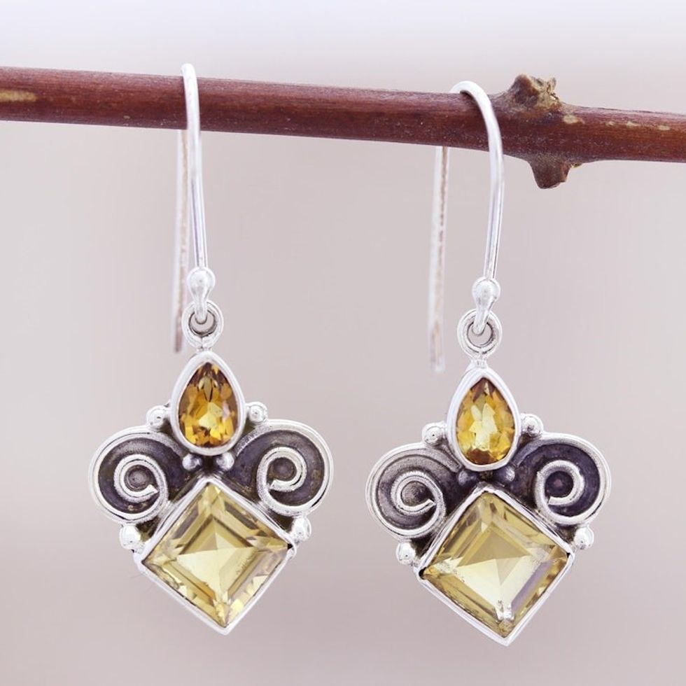 Citrine Dangle Earrings Handmade in India 'Paramount'
