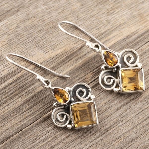 Alternate image for Citrine Dangle Earrings Handmade in India Paramount