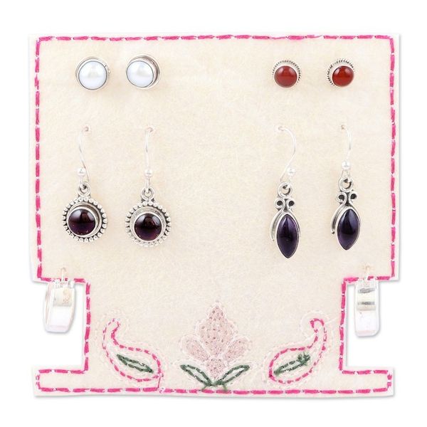 Alternate image for Set of 5 Gemstone Earrings Made from Sterling Silver Jewel Mode