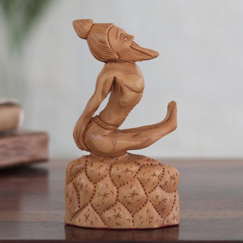 Hand-Carved Yoga-Themed Sculpture 'Dandasana'
