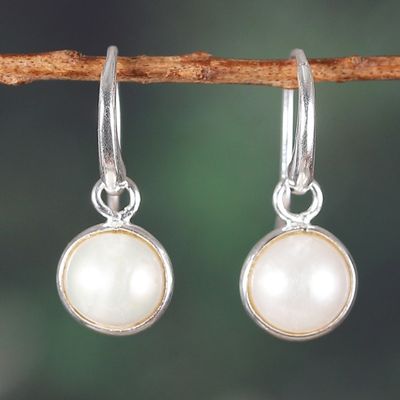 Alternate image for Minimalist Sterling Silver and Cream Pearl Dangle Earrings Pearly Desire