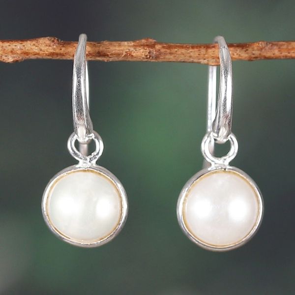 Alternate image for Minimalist Sterling Silver and Cream Pearl Dangle Earrings Pearly Desire