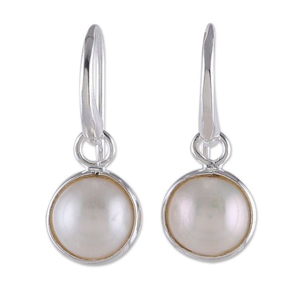 Alternate image for Minimalist Sterling Silver and Cream Pearl Dangle Earrings Pearly Desire