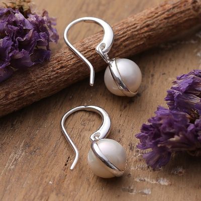 Alternate image for Minimalist Sterling Silver and Cream Pearl Dangle Earrings Pearly Desire