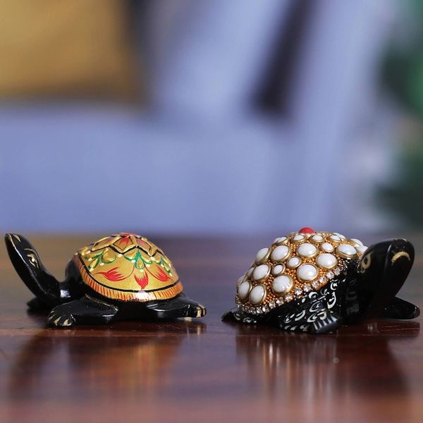 Alternate image for 2 Wood Turtle Magnets with Beaded and Hand-Painted Accents Festive Turtles