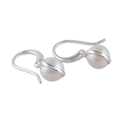 Alternate image for Minimalist Sterling Silver and Cream Pearl Dangle Earrings Pearly Desire