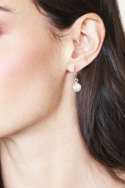 Alternate image for Minimalist Sterling Silver and Cream Pearl Dangle Earrings Pearly Desire