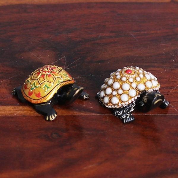 Alternate image for 2 Wood Turtle Magnets with Beaded and Hand-Painted Accents Festive Turtles