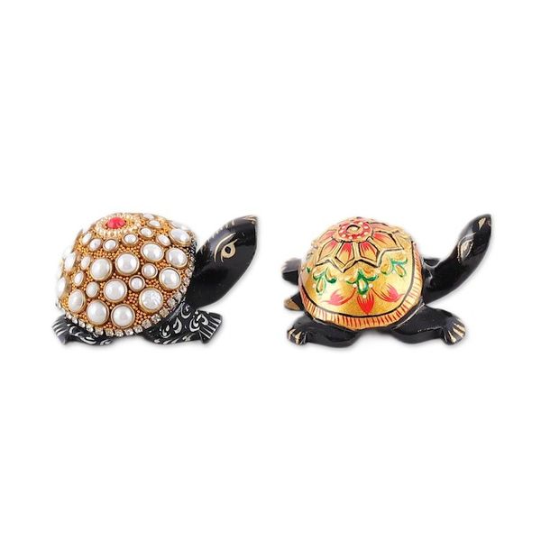 Alternate image for 2 Wood Turtle Magnets with Beaded and Hand-Painted Accents Festive Turtles