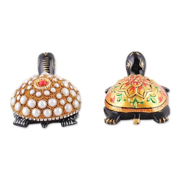 Alternate image for 2 Wood Turtle Magnets with Beaded and Hand-Painted Accents Festive Turtles