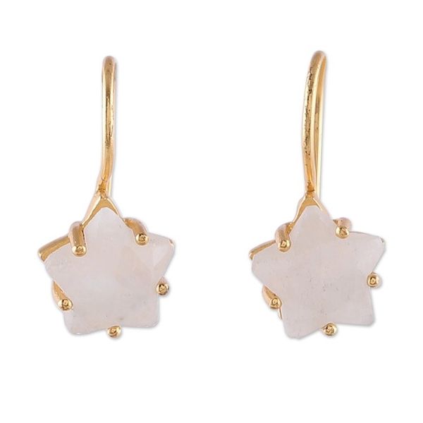 Alternate image for Gold-Plated 6-Carat Natural Rainbow Moonstone Drop Earrings Milky Star