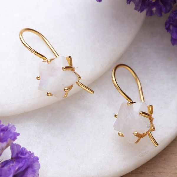 Alternate image for Gold-Plated 6-Carat Natural Rainbow Moonstone Drop Earrings Milky Star