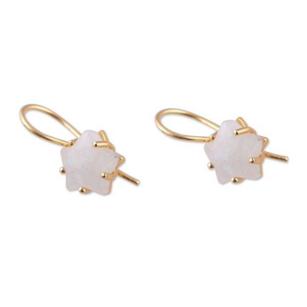 Alternate image for Gold-Plated 6-Carat Natural Rainbow Moonstone Drop Earrings Milky Star