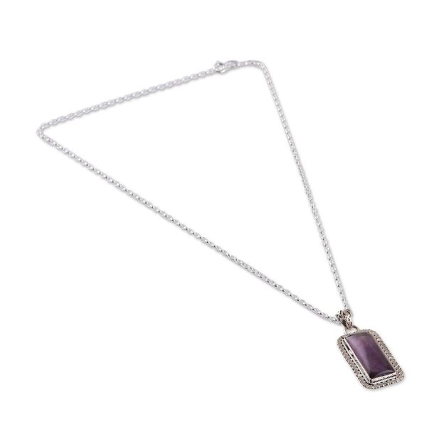 Alternate image for Sterling Silver and Rectangular Amethyst Pendant Necklace Purple Incantation