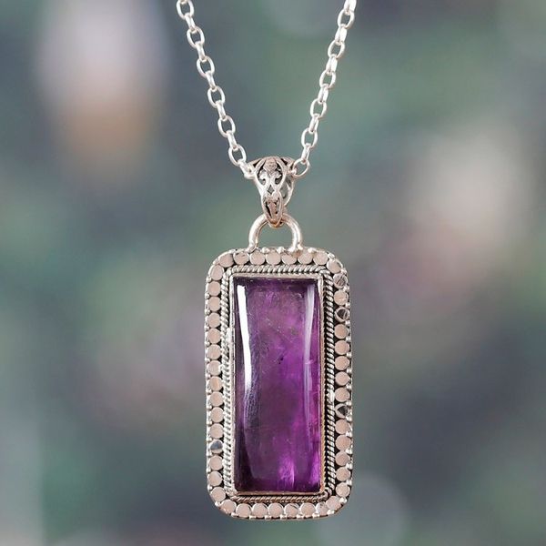 Alternate image for Sterling Silver and Rectangular Amethyst Pendant Necklace Purple Incantation