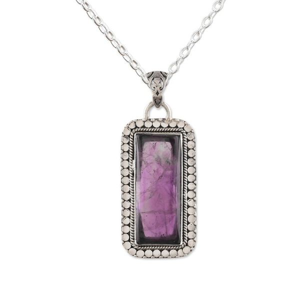 Alternate image for Sterling Silver and Rectangular Amethyst Pendant Necklace Purple Incantation