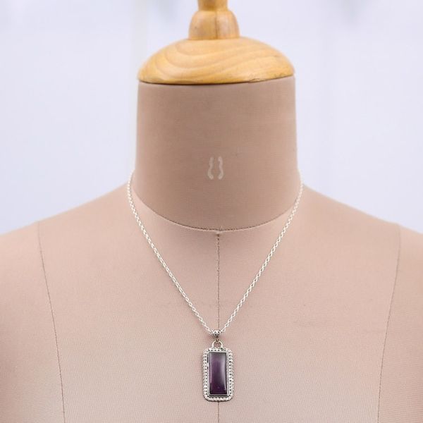 Alternate image for Sterling Silver and Rectangular Amethyst Pendant Necklace Purple Incantation