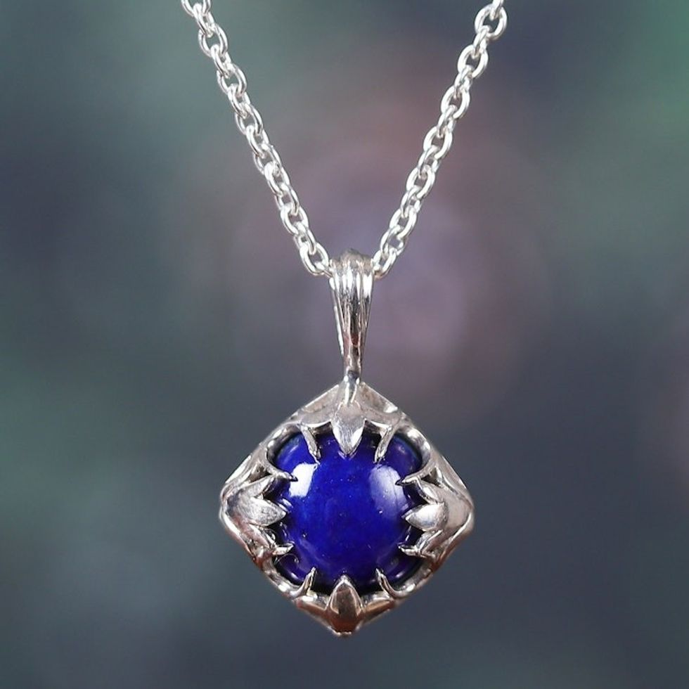 Floral Sterling Silver Pendant Necklace with Lapis Lazuli 'Garden Blue'