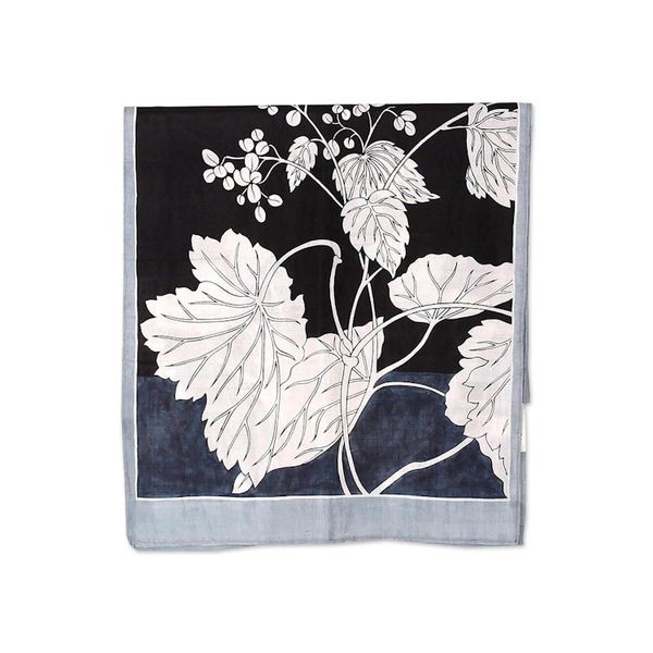 Alternate image for Hand-Painted Bordered Silk Shawl with Leaf Motif from India Snow Clad Leaves