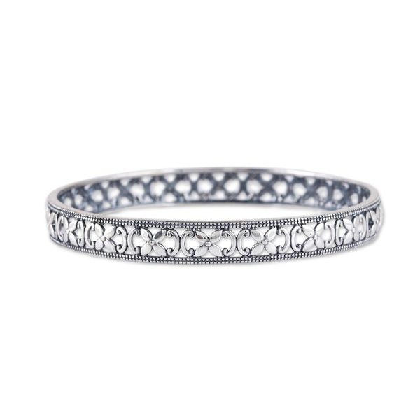 Alternate image for Polished Flower-Themed Sterling Silver Bangle Bracelet Spring Beauty