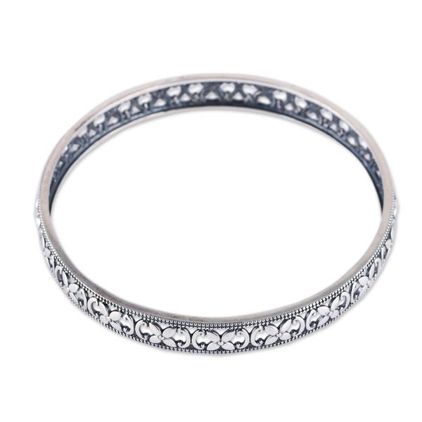 Alternate image for Polished Flower-Themed Sterling Silver Bangle Bracelet Spring Beauty