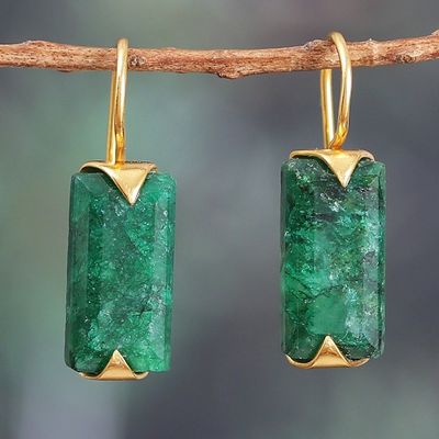 Alternate image for Gold-Plated Modern Minimalist Green Beryl Drop Earrings Emerald Bliss