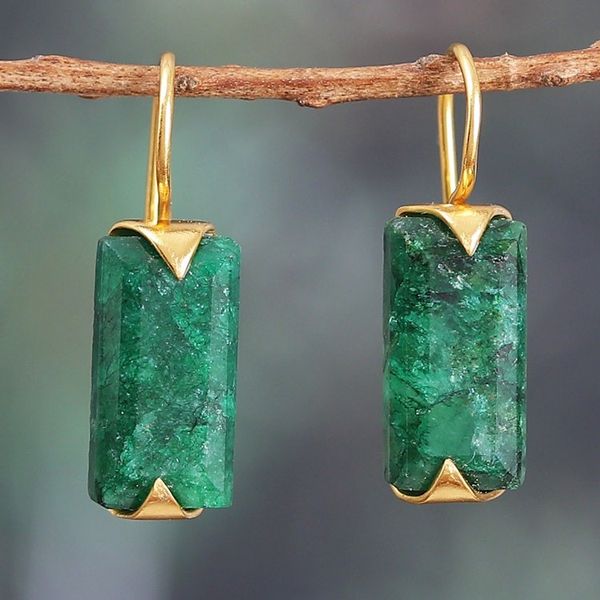 Alternate image for Gold-Plated Modern Minimalist Green Beryl Drop Earrings Emerald Bliss