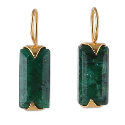 Alternate image for Gold-Plated Modern Minimalist Green Beryl Drop Earrings Emerald Bliss