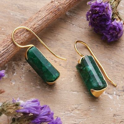 Alternate image for Gold-Plated Modern Minimalist Green Beryl Drop Earrings Emerald Bliss