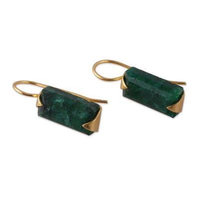 Alternate image for Gold-Plated Modern Minimalist Green Beryl Drop Earrings Emerald Bliss