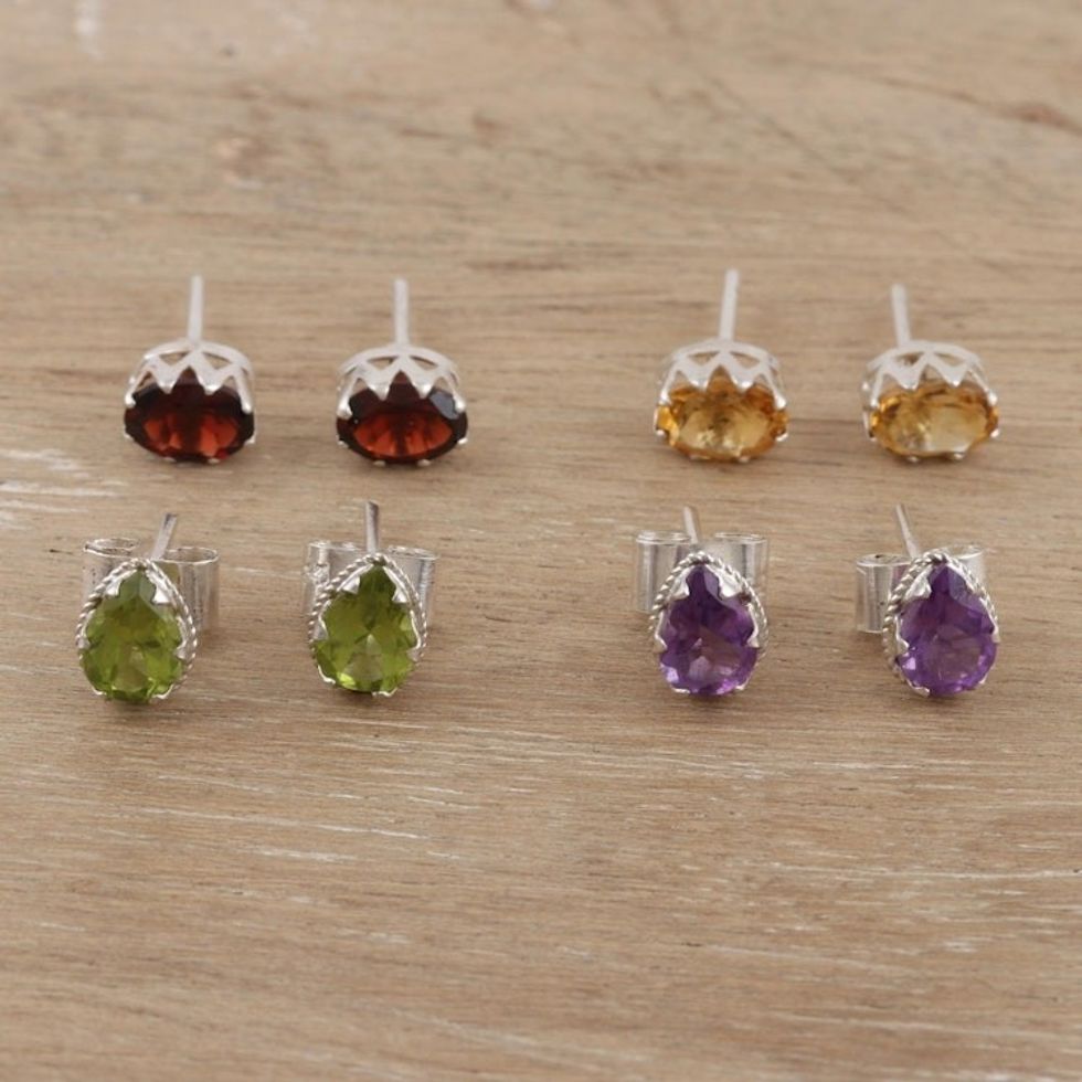Hand Crafted Gemstone Stud Earrings Set of 4 'Manifestation'