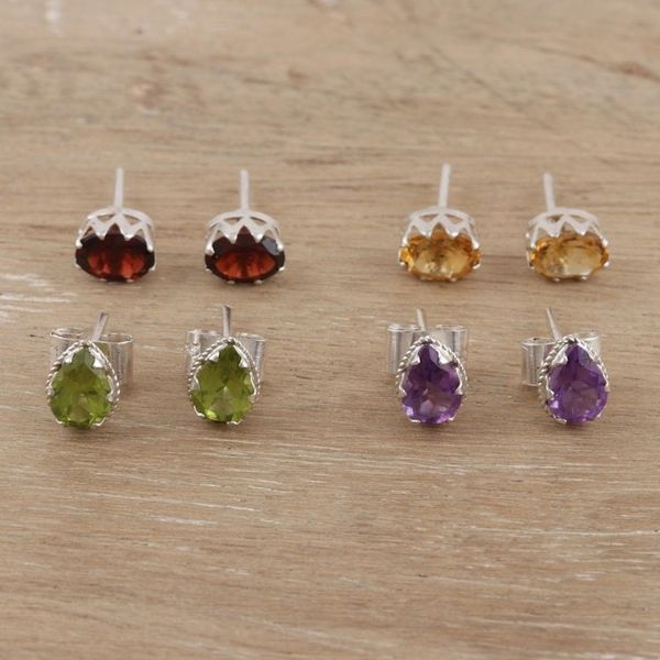 Alternate image for Hand Crafted Gemstone Stud Earrings Set of 4 Manifestation