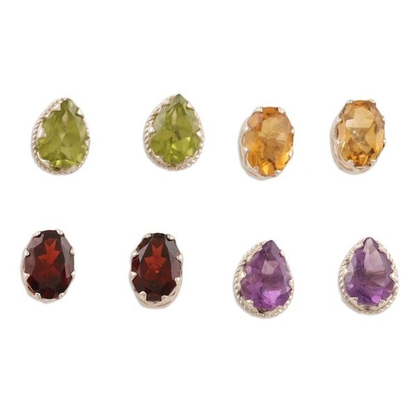 Alternate image for Hand Crafted Gemstone Stud Earrings Set of 4 Manifestation