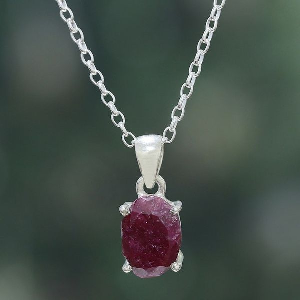 Alternate image for Faceted Ten-Carat Ruby Pendant Necklace Crafted in India Love Grandeur