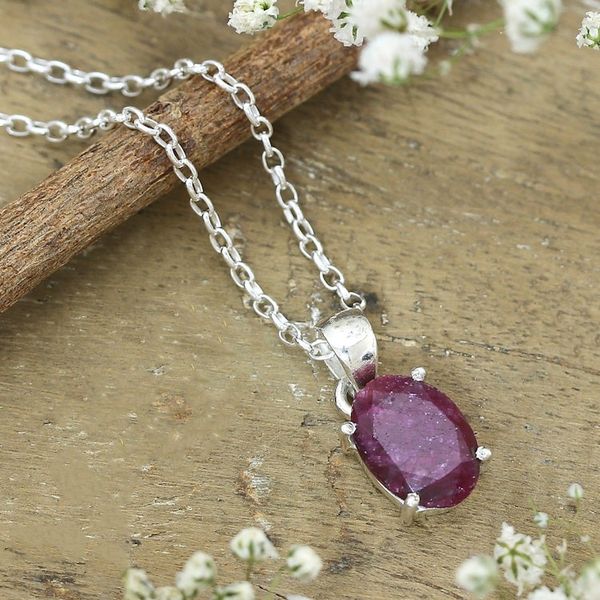 Alternate image for Faceted Ten-Carat Ruby Pendant Necklace Crafted in India Love Grandeur