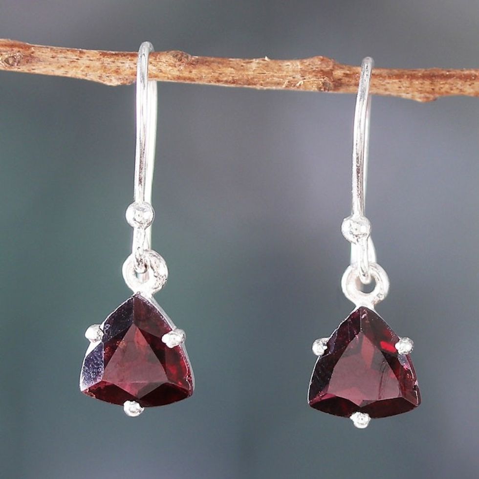 Natural 5-Carat Triangle Garnet Dangle Earrings from India 'Gem of Lovers'