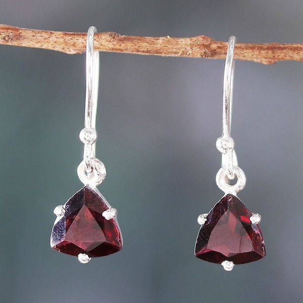 Alternate image for Natural 5-Carat Triangle Garnet Dangle Earrings from India Gem of Lovers