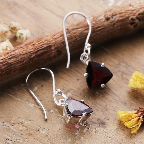 Alternate image for Natural 5-Carat Triangle Garnet Dangle Earrings from India Gem of Lovers