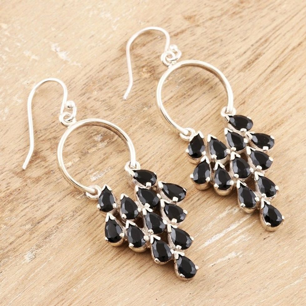 Hand Crafted Sterling Silver and Onyx Dangle Earrings 'Magic Brew'