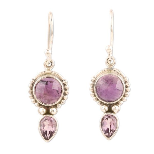 Alternate image for Hand Crafted Sterling Silver Amethyst Dangle Earrings India Indian Mist