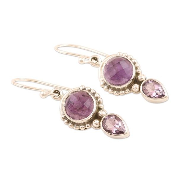 Alternate image for Hand Crafted Sterling Silver Amethyst Dangle Earrings India Indian Mist