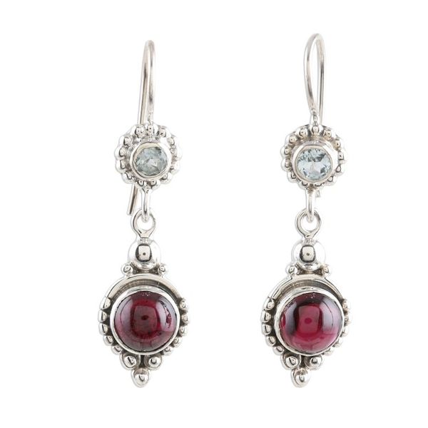 Alternate image for Garnet and Blue Topaz Silver Dangle Earrings Blissful Dazzle
